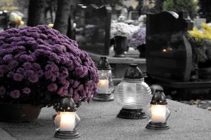 Flowers and candles at Cemetry
